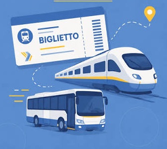 Biglietti di treno e autobus appoggiati sul banco di un negozio
